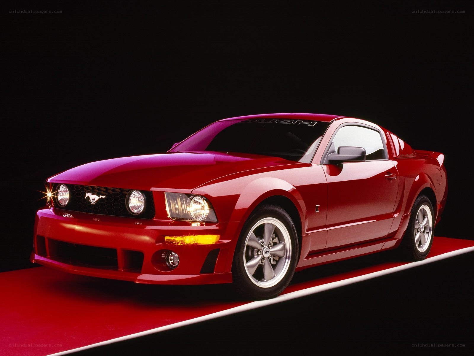 Red Ford Mustang on display