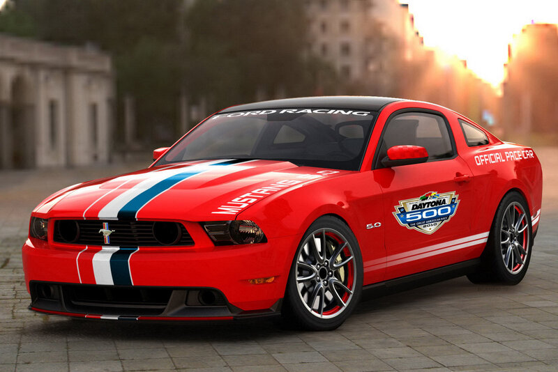 Red Ford Mustang pace car