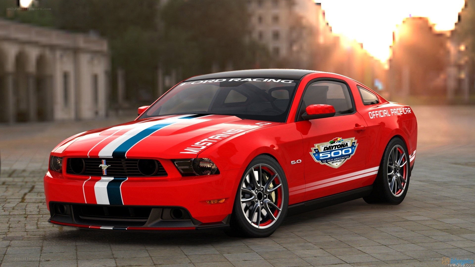 Red Ford Mustang pace car