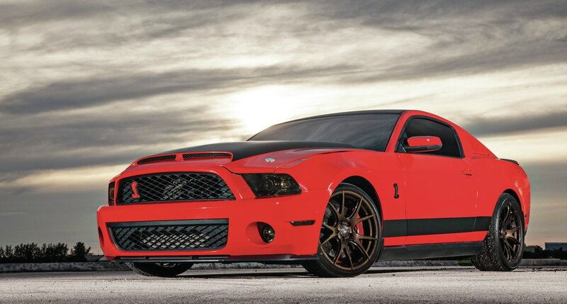 Red Ford Mustang Shelby — Dramatic, Sunset