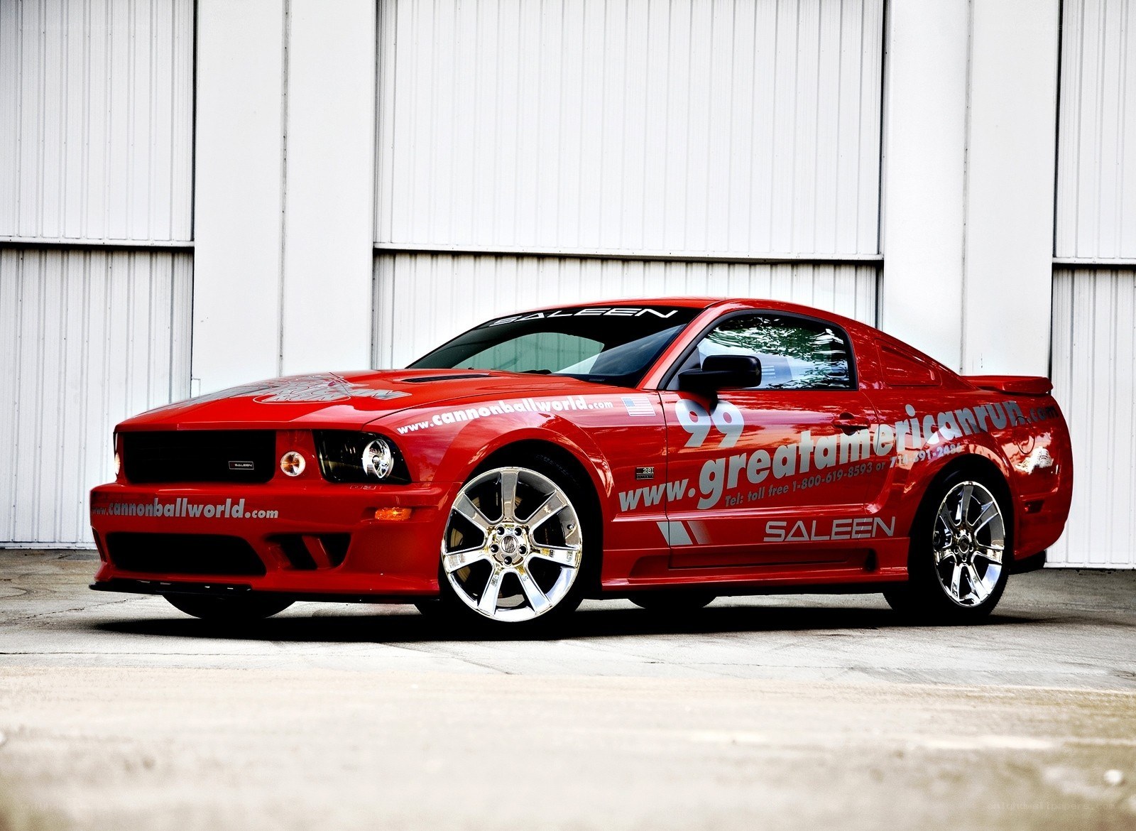 Red Ford Mustang with decals