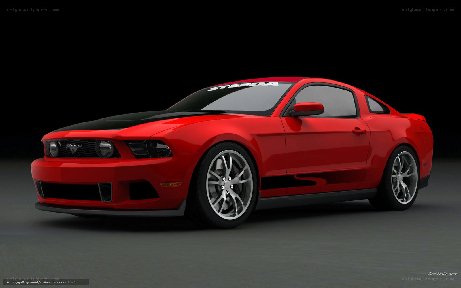 Red Ford Mustang with Steeda decals
