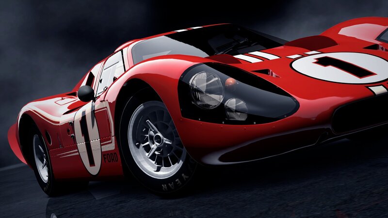 Red Ford race car