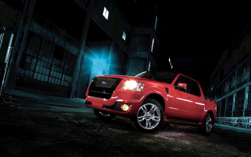 Red Ford Ranger at night