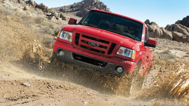 Red Ford Ranger off-roading