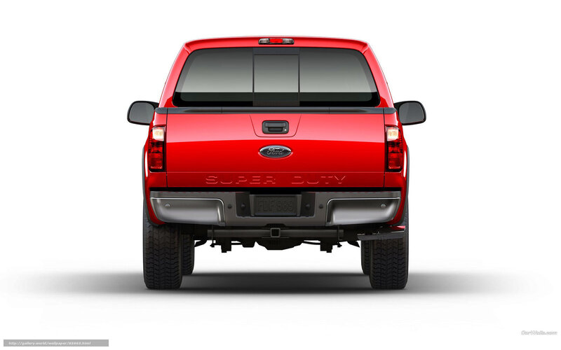 Red Ford Super Duty truck rear view