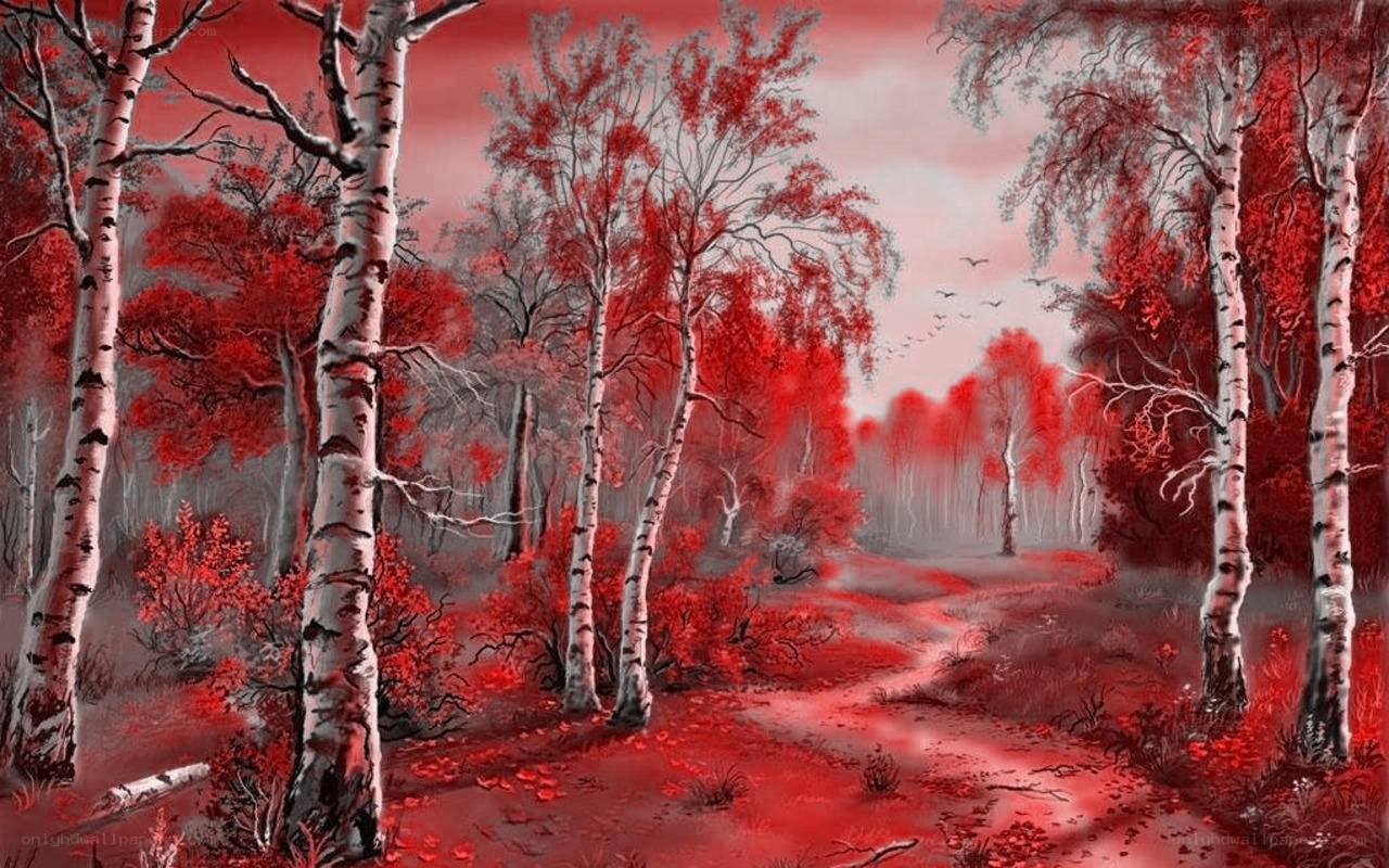 Red forest landscape