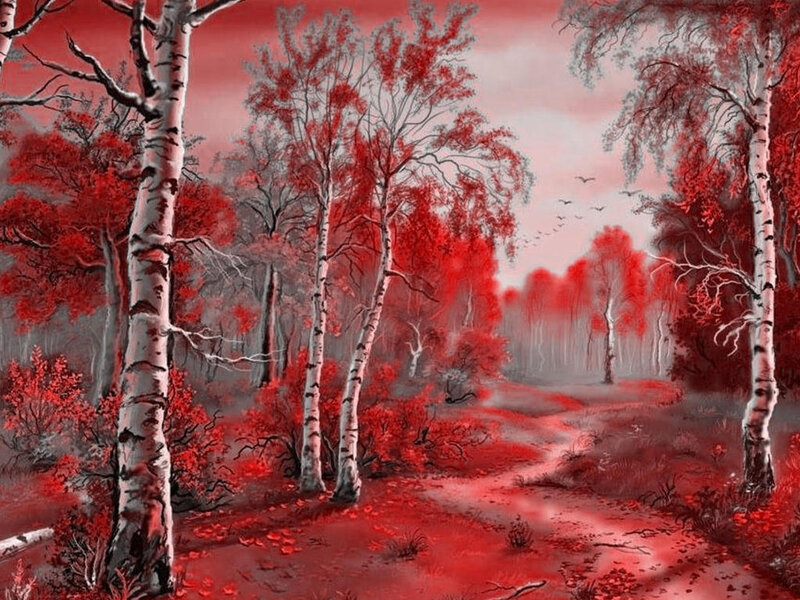 Red Forest Path — Dramatic