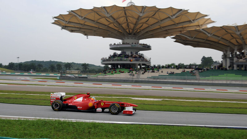 Red Formula One Car — Active, Afternoon, Photograph, Race Track, Grandstand, Spectators