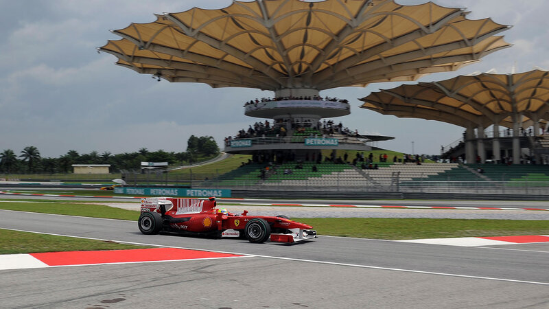 Red Formula One Car — Active, Afternoon, Photograph, Race Track, Grandstand