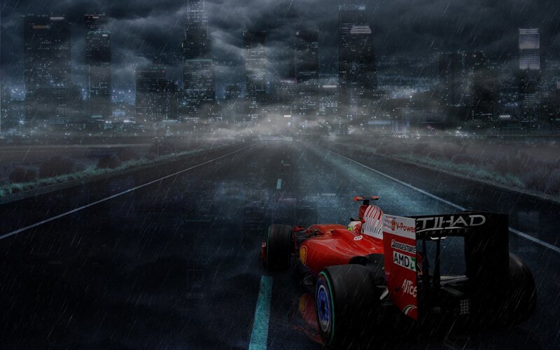 Red Formula One Car — Dramatic, Night, Digital Art