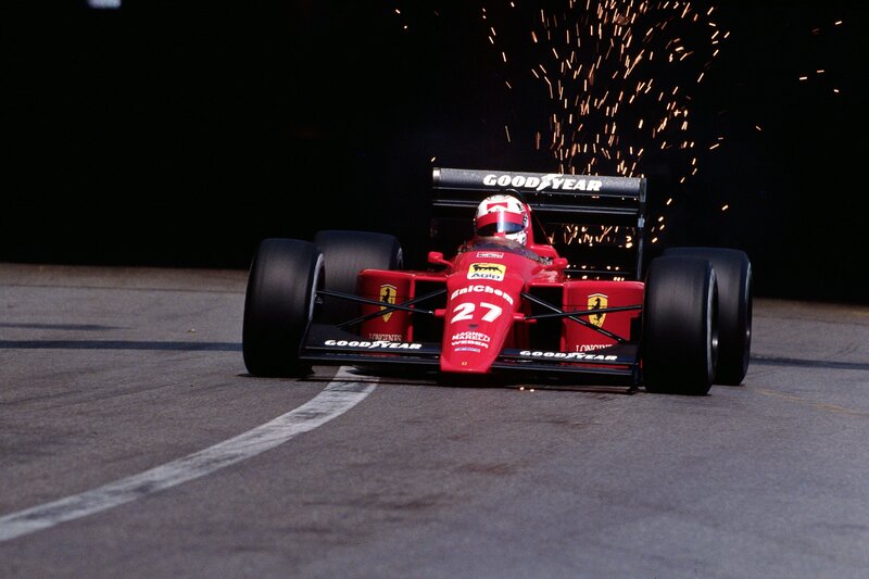 Red Formula One Car — Dramatic, Night, Photograph, Driver, Sparks, Track