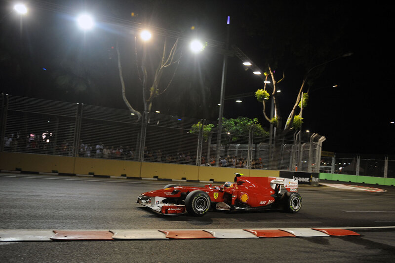 Red Formula One Car — Dramatic, Night, Photograph