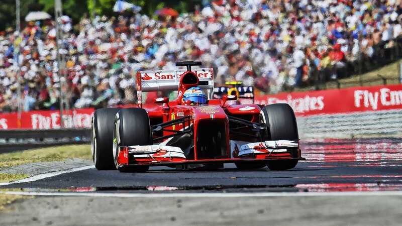 Red Formula One Car — Dynamic, Afternoon, Photograph, Crowd, Race Track