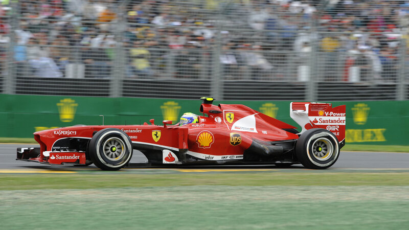 Red Formula One Car — Dynamic, Afternoon, Photograph, Driver, Crowd, Fence