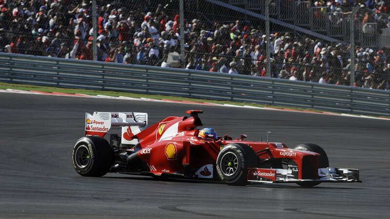 Red Formula One Car — Dynamic, Afternoon, Photograph, Driver, Crowd, Racetrack