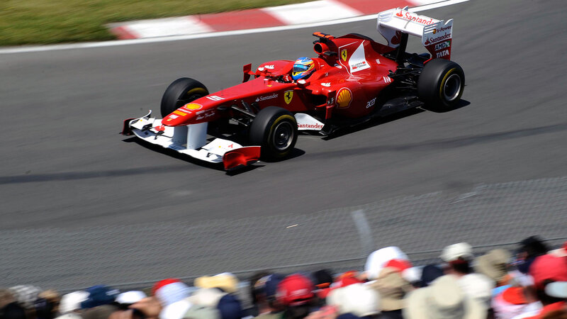 Red Formula One Car — Dynamic, Afternoon, Photograph, Driver, Crowd