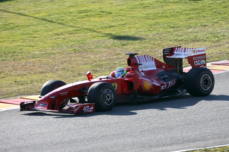 Red Formula One Car — Dynamic, Afternoon, Photograph, Driver, Grass, Track