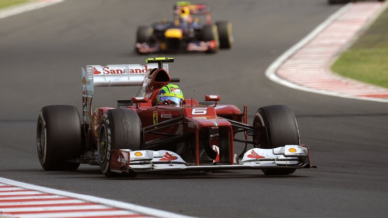 Red Formula One Car — Dynamic, Afternoon, Photograph, Driver, Race Track, Other Car