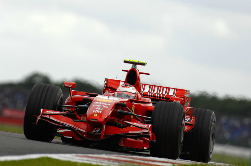 Red Formula One Car — Dynamic, Afternoon, Photograph, Driver, Race Track, Tire, Grass