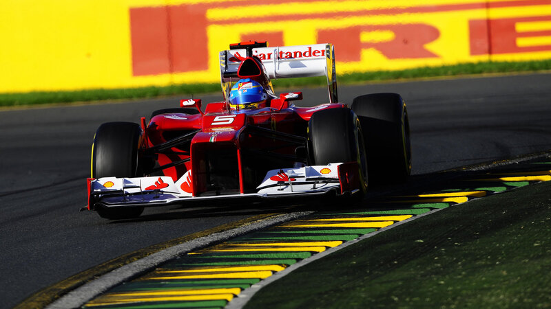 Red Formula One Car — Dynamic, Afternoon, Photograph, Driver, Race Track, Wall
