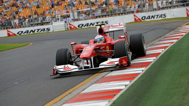 Red Formula One Car — Dynamic, Afternoon, Photograph, Driver, Racetrack, Spectators