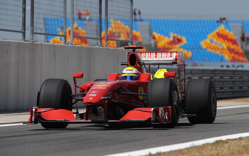 Red Formula One Car — Dynamic, Afternoon, Photograph, Driver