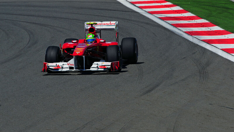 Red Formula One Car — Dynamic, Afternoon, Photograph, Driver, Track, Grass