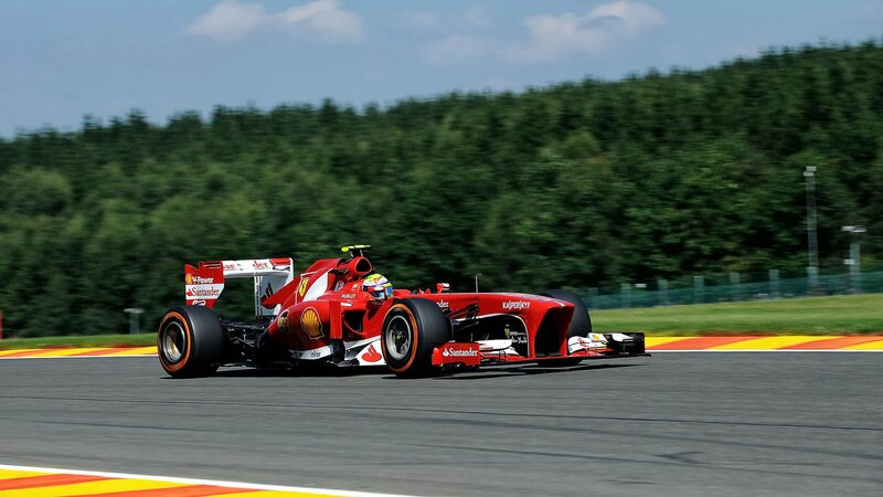 Red Formula One Car — Dynamic, Afternoon, Photograph, Driver, Trees, Track
