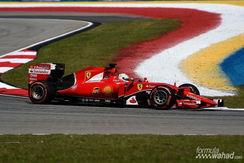 Red Formula One Car — Dynamic, Afternoon, Photograph, Race Track, Driver, Sponsors