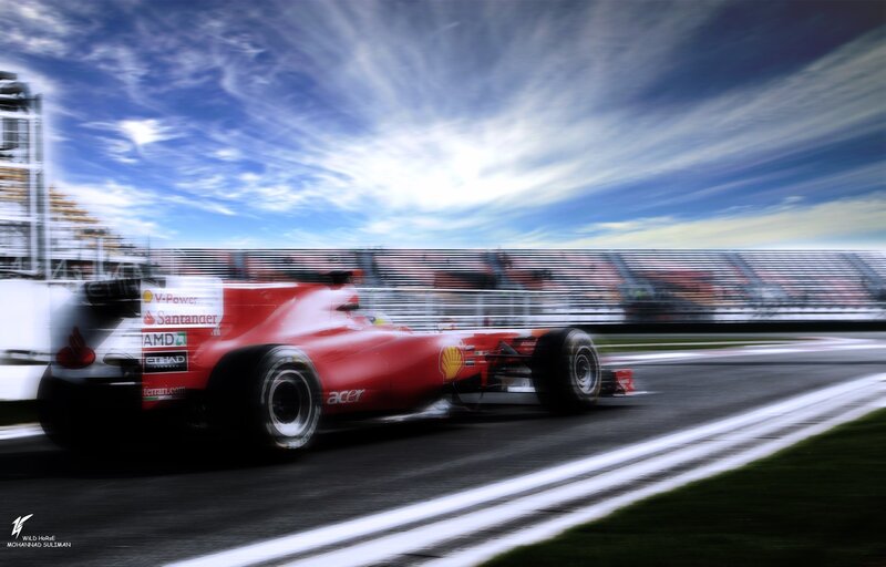 Red Formula One Car — Dynamic, Afternoon, Photograph, Racetrack