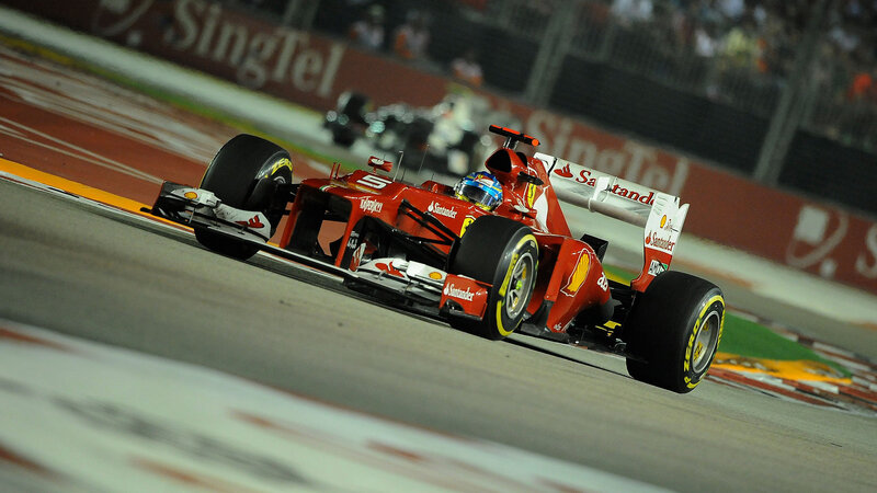 Red Formula One Car — Dynamic, Night, Photograph, Driver, Race Track