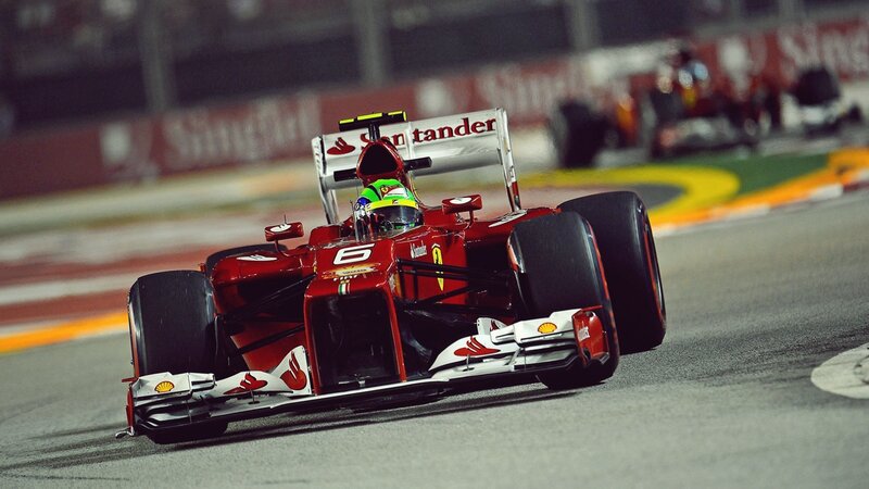 Red Formula One Car — Dynamic, Night, Photograph, Driver, Race Track, Tire
