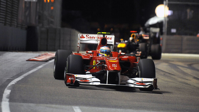 Red Formula One Car — Dynamic, Night, Photograph, Driver