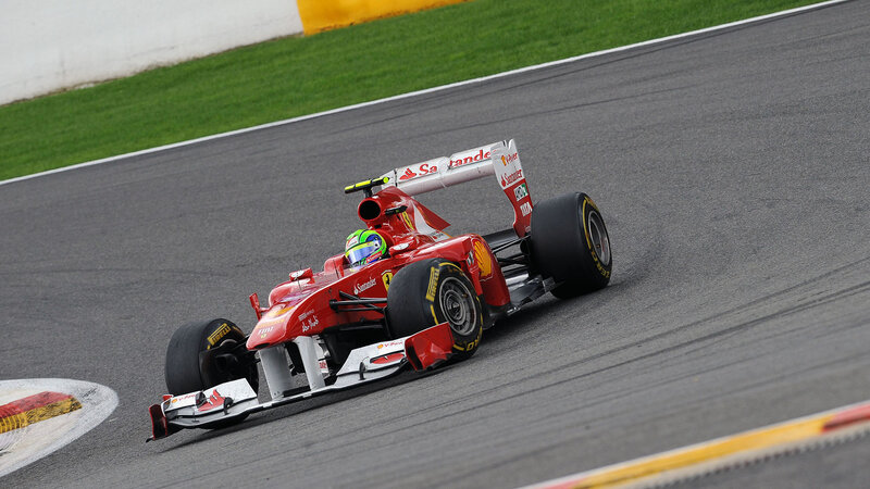 Red Formula One Car — Dynamic, Photograph, Driver, Race Track, Grass
