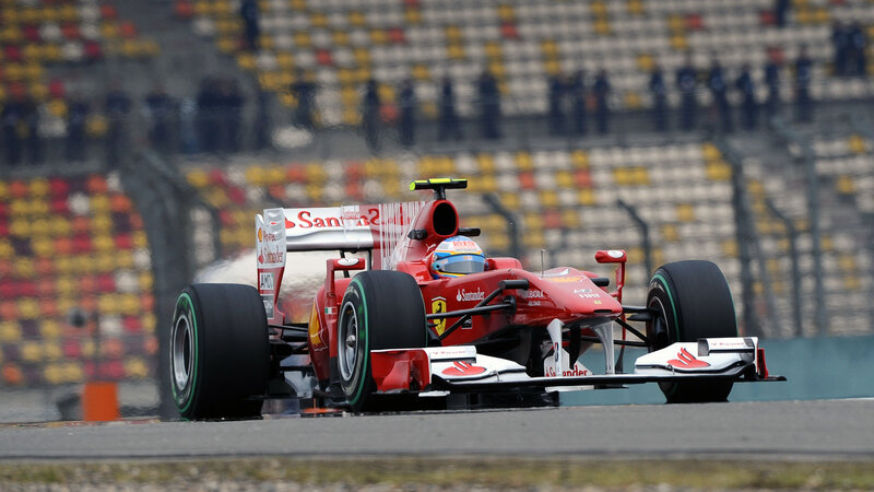 Red Formula One Car — Dynamic, Photograph, Driver, Race Track, Stadium Seats
