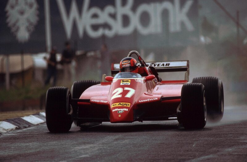 Red Formula One Car — Dynamic, Photograph, Driver, Race Track, Tire Smoke, Black, White