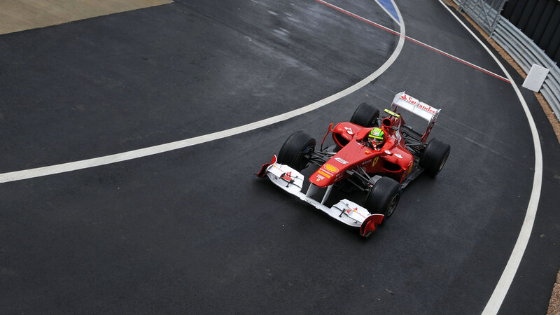 Red Formula One Car — Dynamic, Photograph, Driver, Racetrack, Guardrail