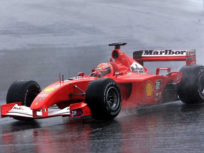 Red Formula One Car — Dynamic, Photograph, Driver, Rain