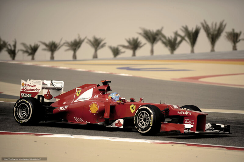 Red Formula One Car — Dynamic, Photograph, Palm Trees