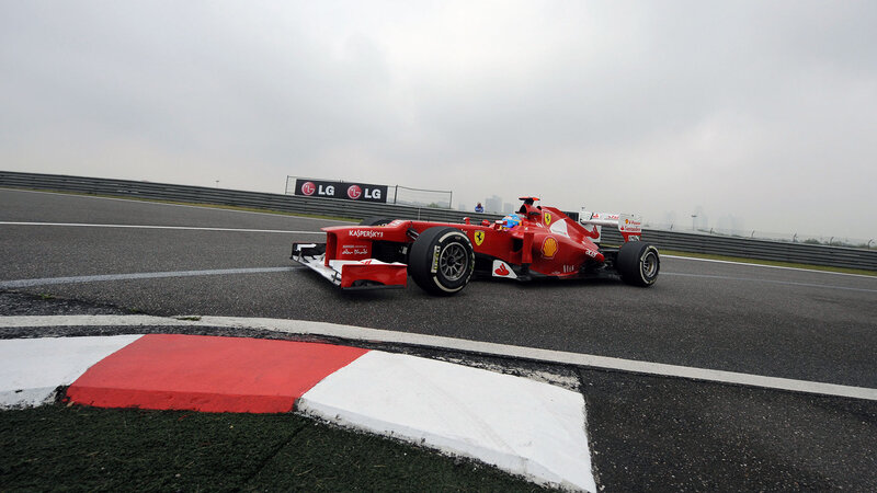 Red Formula One Car — Overcast, Photograph, Race Track