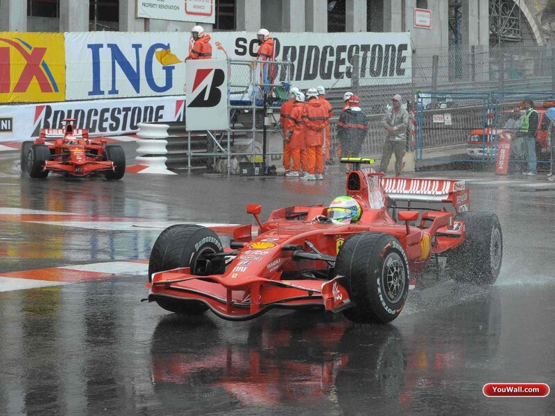 Red Formula One Car — Rainy