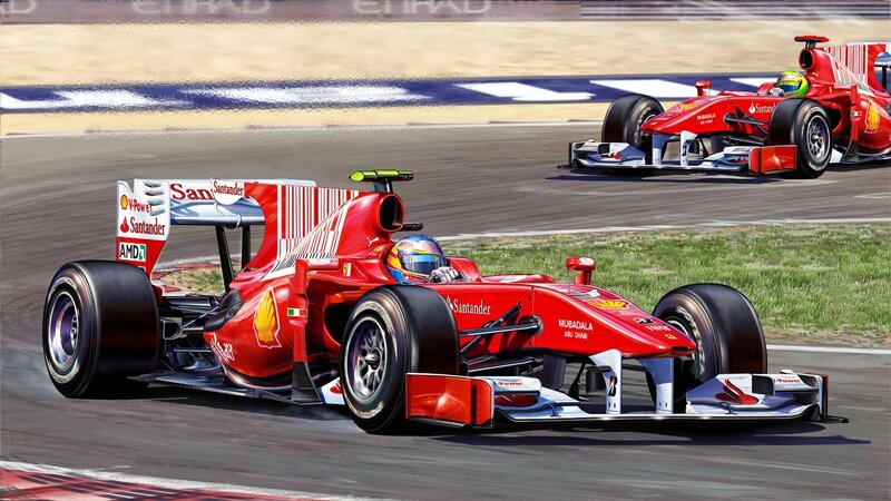 Red Formula One Cars — Dynamic, Afternoon, Digital Art