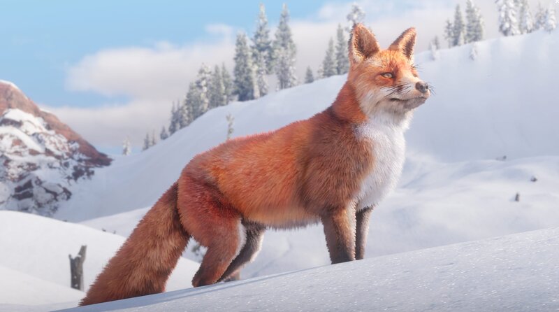 Red Fox in Snow — Orange, Serene, Winter, 3d Render