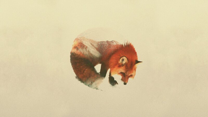 Red Fox in Snow — Orange, Serene, Winter, Digital Art