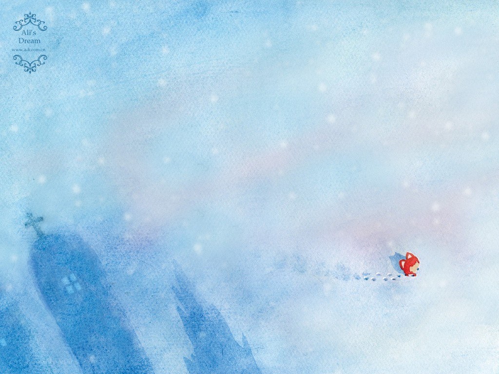 Red fox in snowy landscape