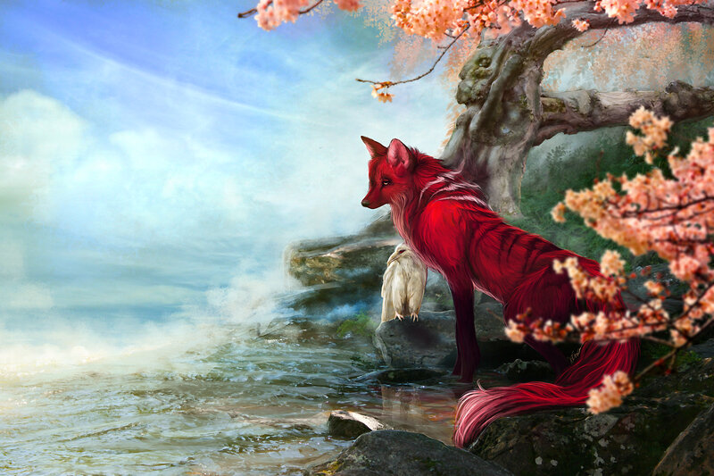 Red Fox with Bird