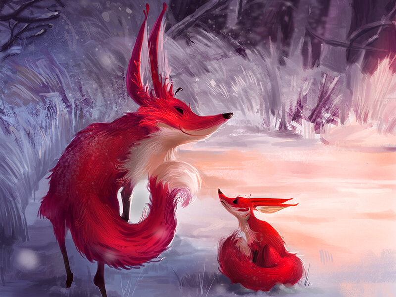 Red Foxes in Snow