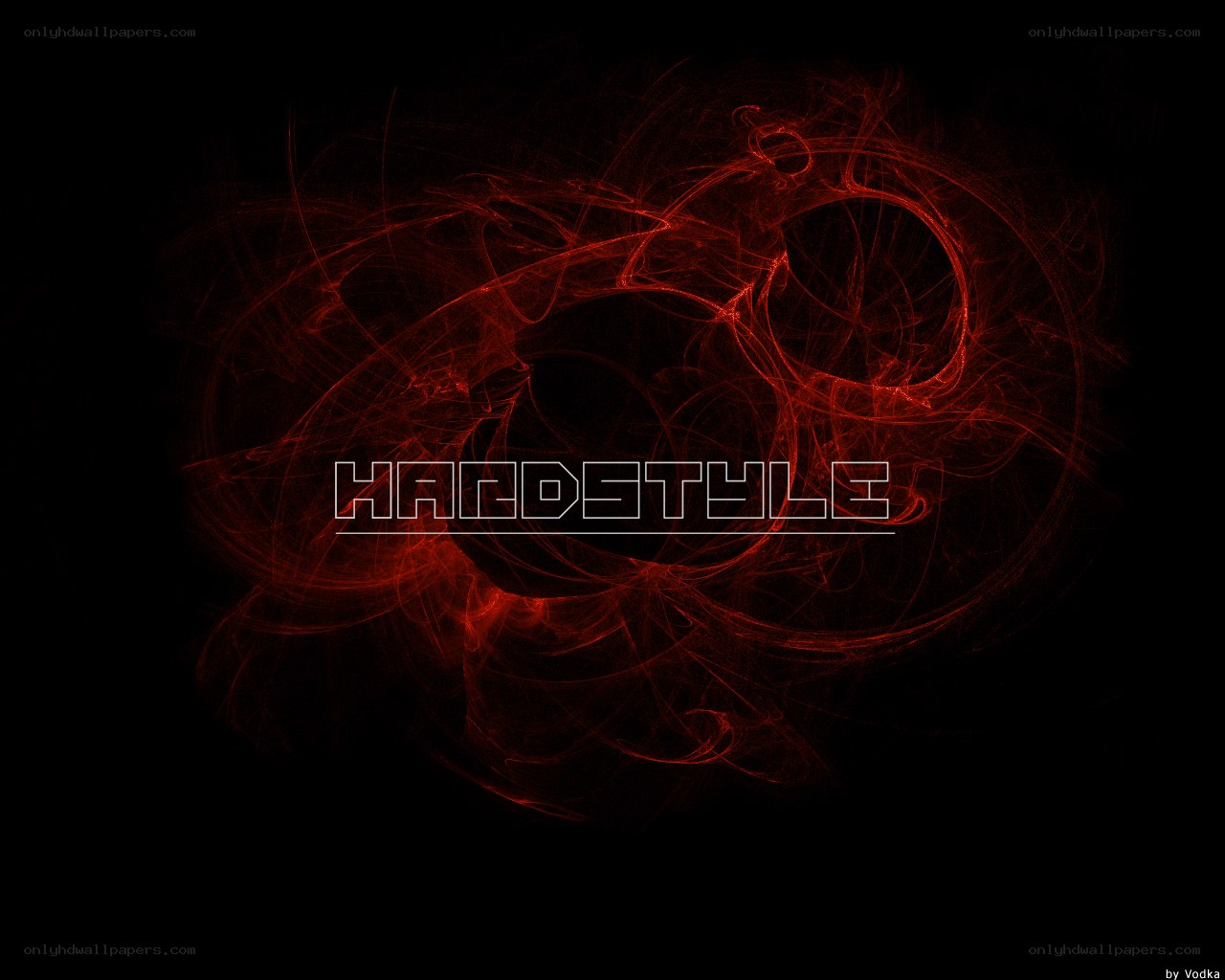 Red fractal art with text