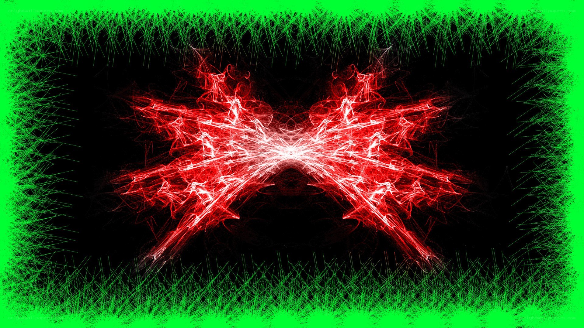 Red fractal explosion in green frame